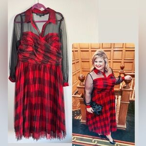 Eloquii Red and Black Buffalo Plaid Dress